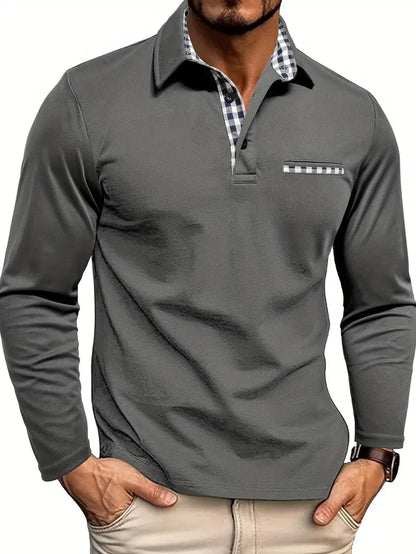 Men's Long Sleeve Polo Shirt Cotton Classic White