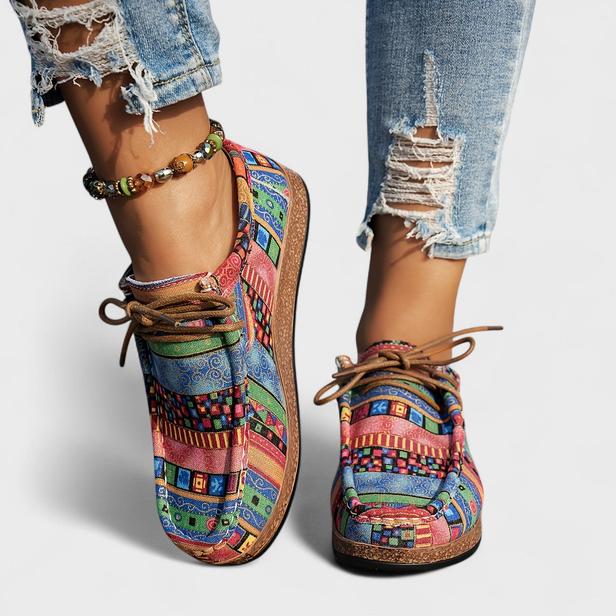 Patchwork Comfort Lace-Up Casual Shoes