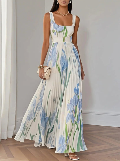 Elinora | Women’s Sleeveless Floral Pleated Maxi Dress