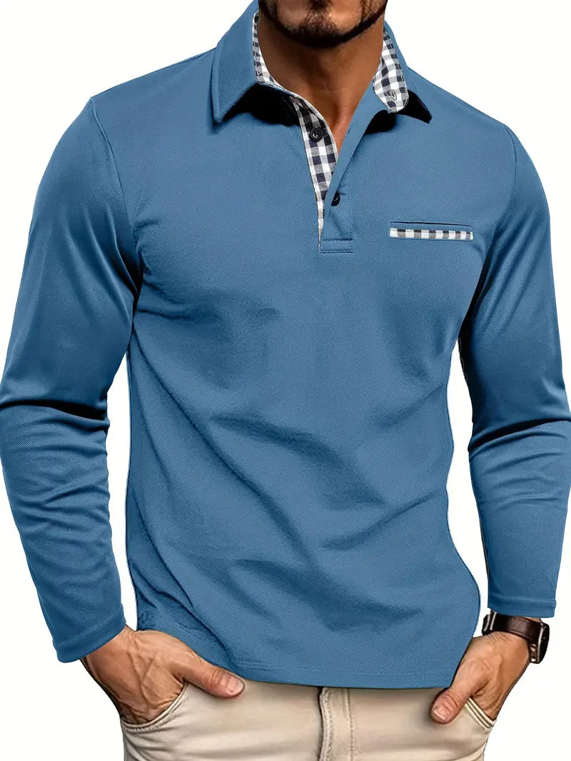 Men's Long Sleeve Polo Shirt Cotton Classic White