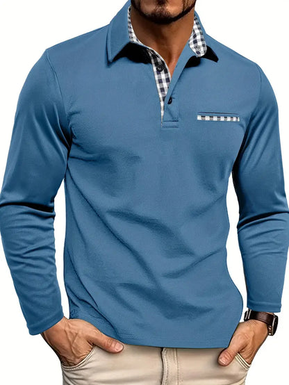 Men's Long Sleeve Polo Shirt Cotton Classic White
