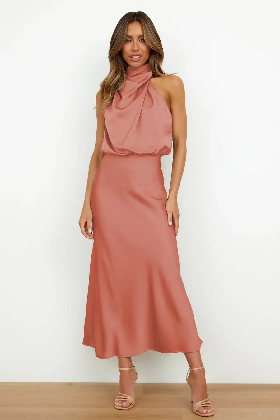 Women's Midi Dress High Neck Draping
