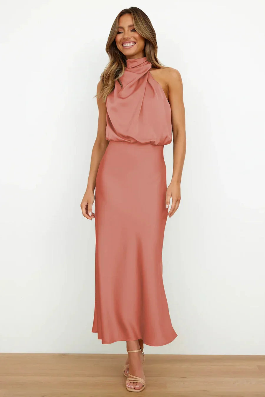 Women's Midi Dress High Neck Draping