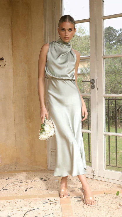Women's Midi Dress High Neck Draping