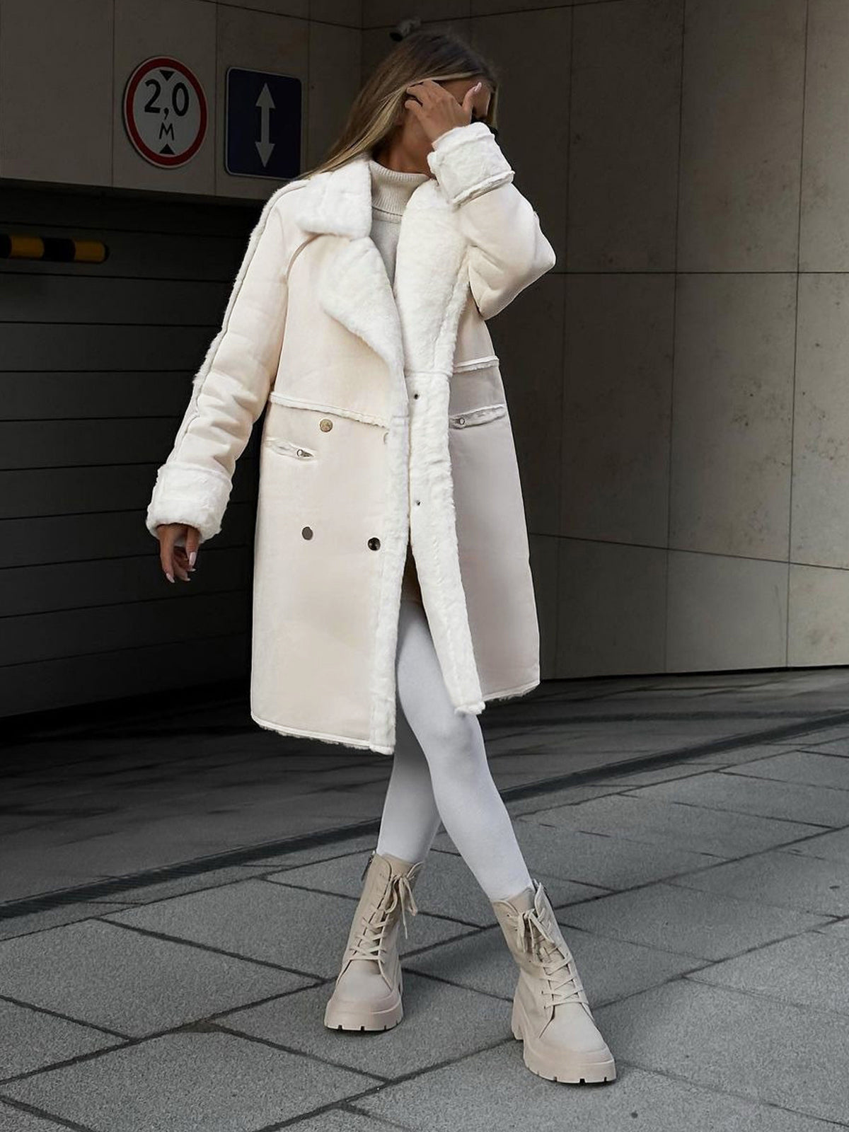 Women's Double Breasted Coat Notched Collar