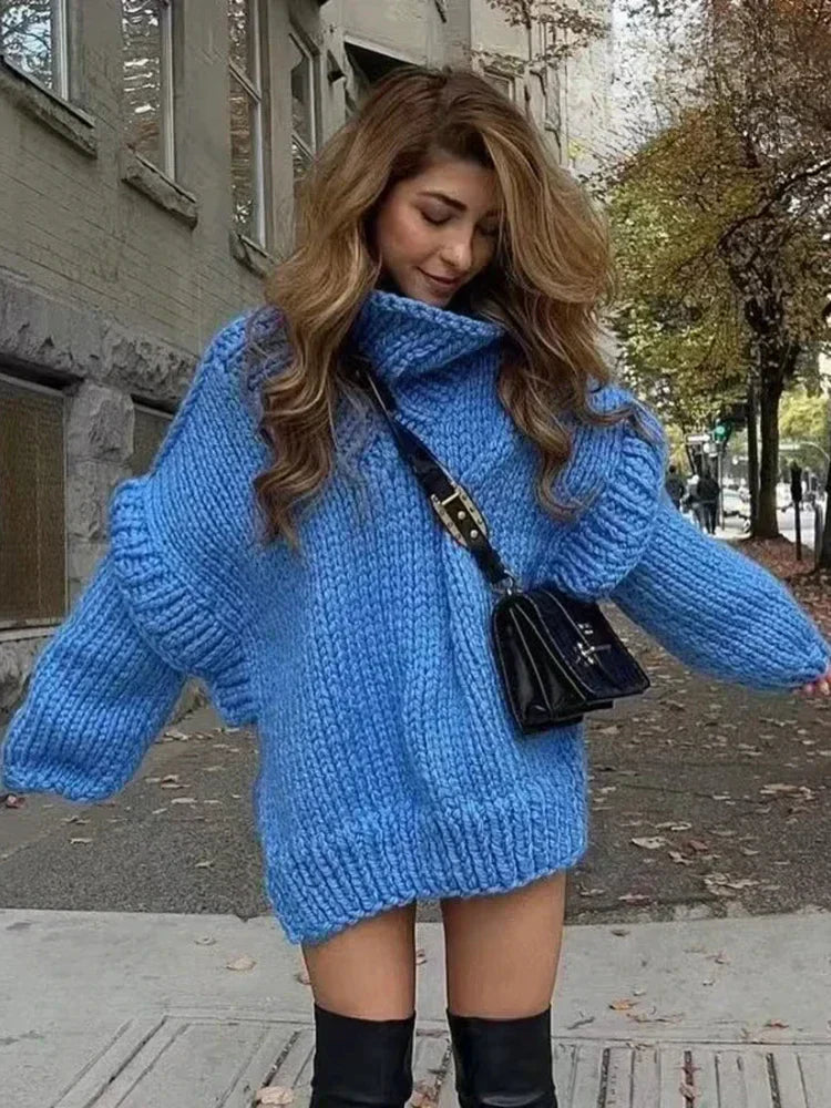 Women's Turtleneck Sweater Chunky Knit Long Sleeves