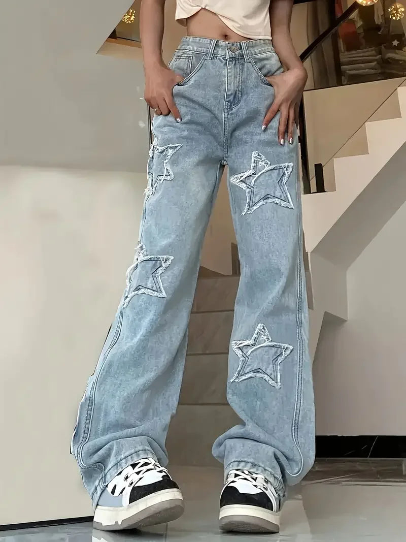 Women's High Waisted Star Applique Pants