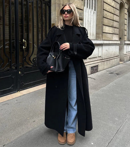 Women's Double Breasted Maxi Coat with Belt