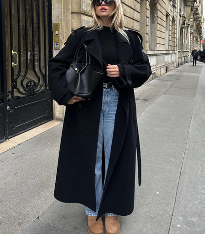 Women's Double Breasted Maxi Coat with Belt