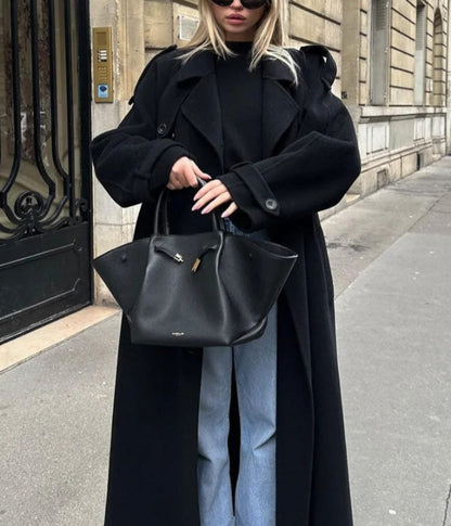 Women's Double Breasted Maxi Coat with Belt