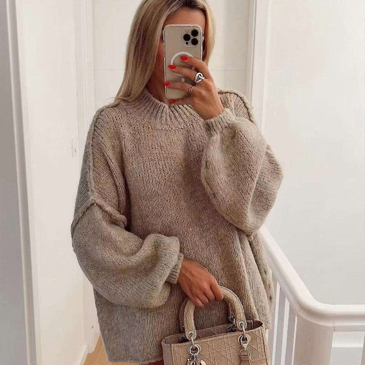 Women's Round Neck Balloon Sleeve Sweater