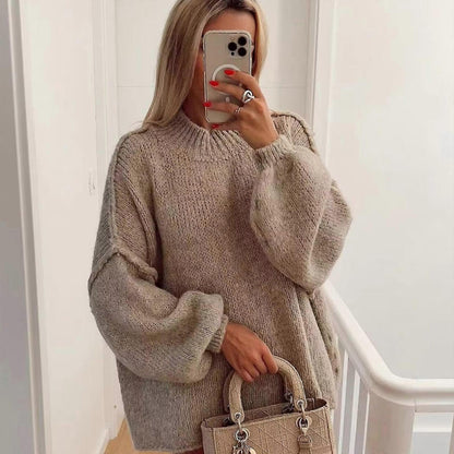 Women's Round Neck Balloon Sleeve Sweater