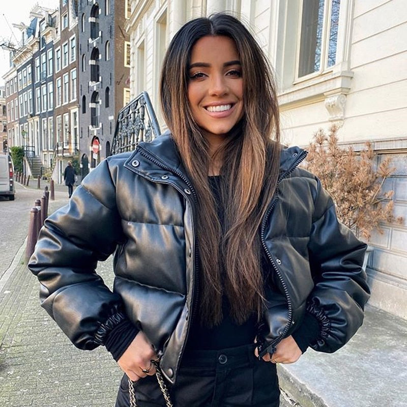 Women's Winter Parka Jacket Zip Closure Stand Up Collar