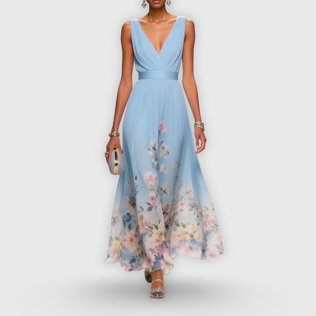 Women's Floral V-Neck Sleeveless Maxi Dress