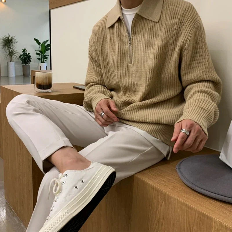 Men's Quarter Zip Sweater Textured Knit