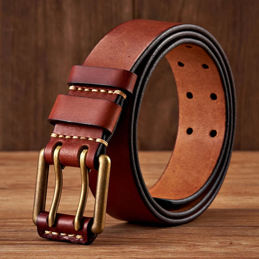 Lancaster Men's Leather Belt Double Pin Vintage Design