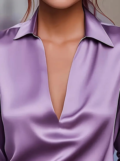 Women's V-Neck Satin Blouse