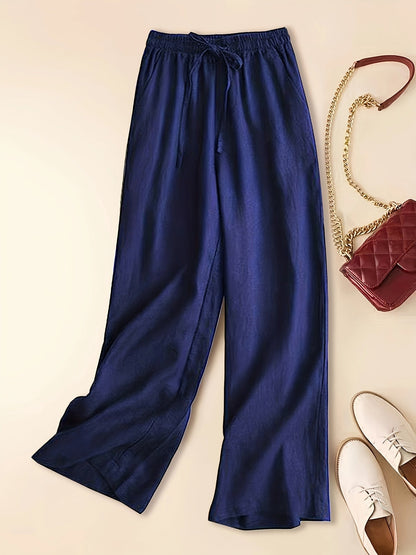 Women's Linen Blend Wide Leg Trousers Lightweight