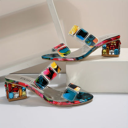 Women's Block Heel Open Toe Sandals Colorful