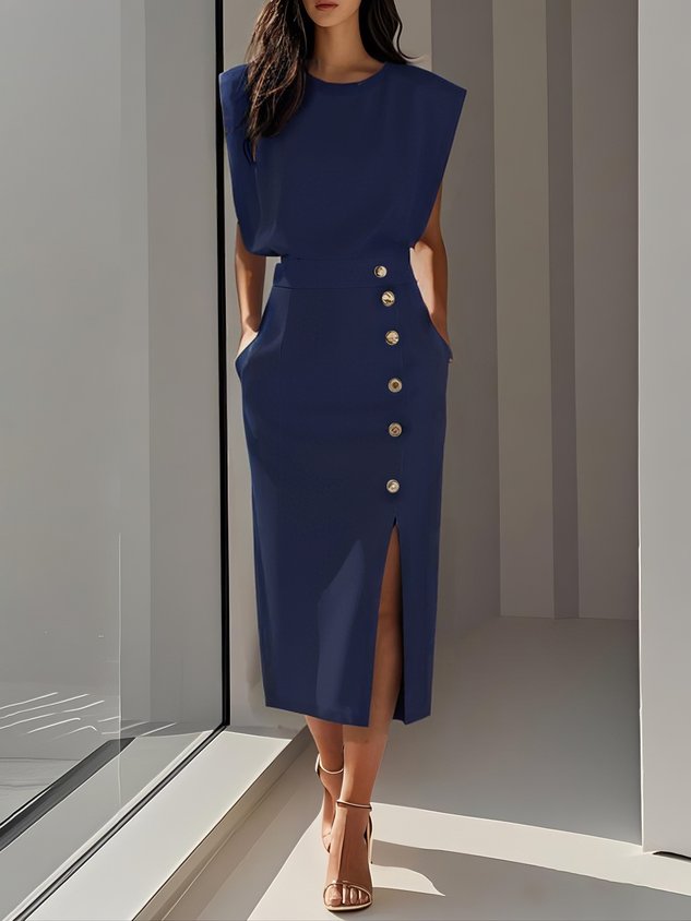 Isabella | Women’s Button Detail Sleeveless Midi Dress