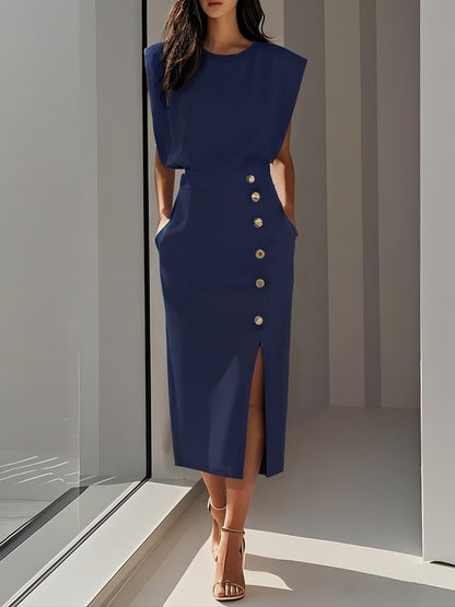 Isabella | Women’s Button Detail Sleeveless Midi Dress