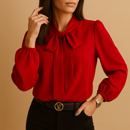 Women’s elegant bow tie blouse with a loose and flattering fit, suitable for office wear, dinners, and casual chic occasions.