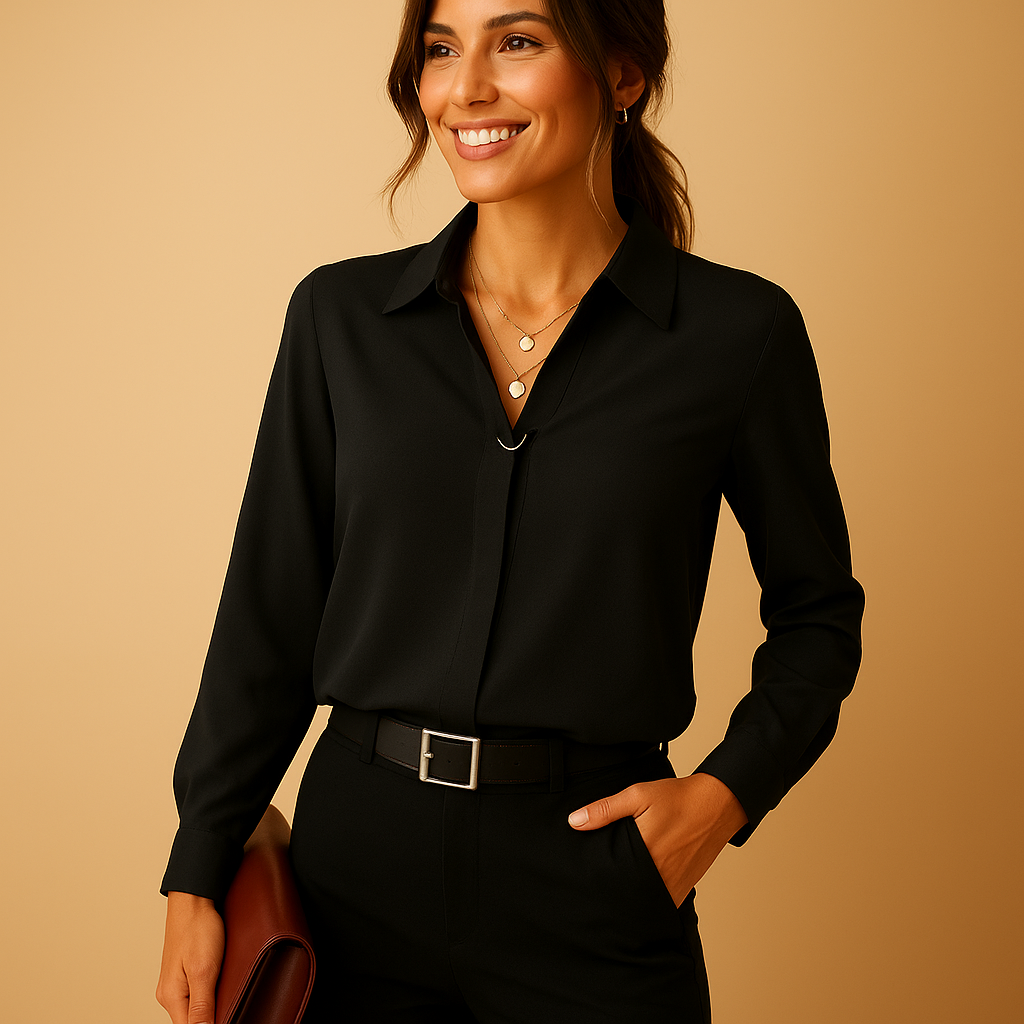 Women's Solid Button-Up Blouse
