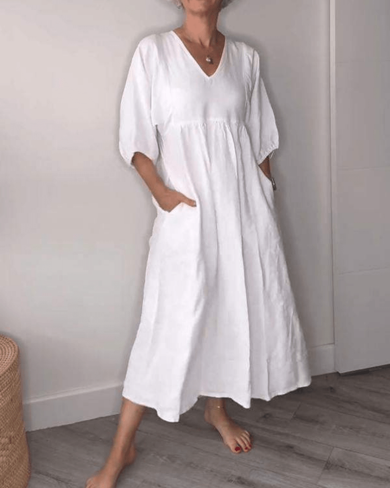 Women's Summer Dress V-Neck Puff Sleeves