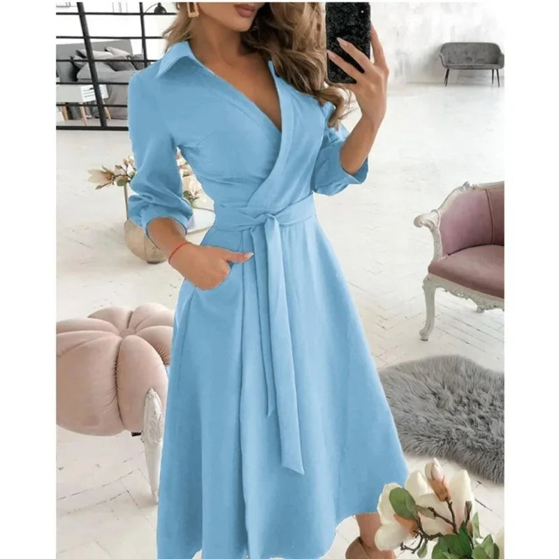 Image of Elizabeth | Women's Tie Waist A-Line Midi Dress