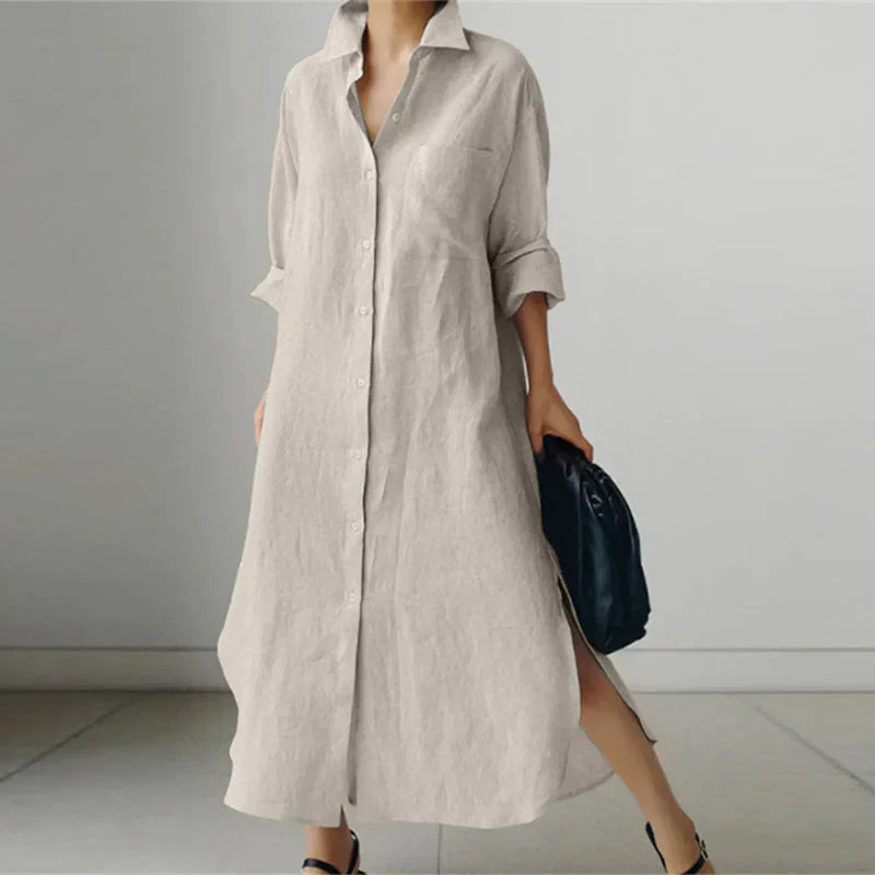 Women's Long Sleeve Maxi Dress Button Down