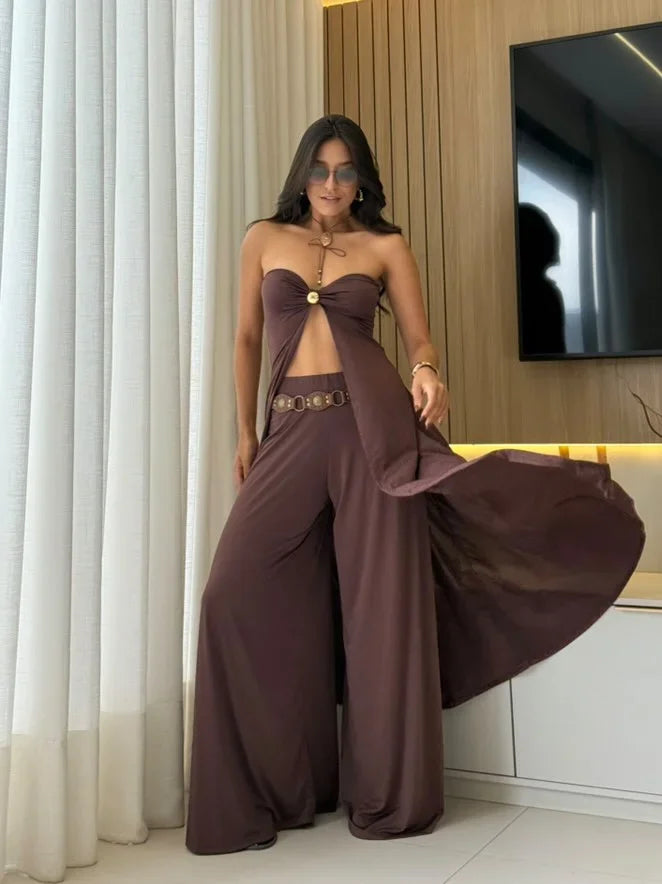 Women's Two Piece Palazzo Pants Crop Set