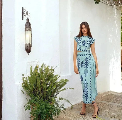 Women's Embroidered Sleeveless Jumpsuit Flowing Skirt