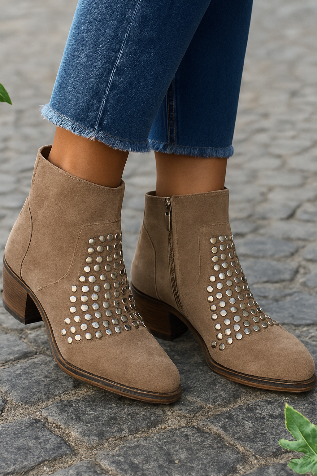 Women’s Studded Ankle Boots with Side Zipper