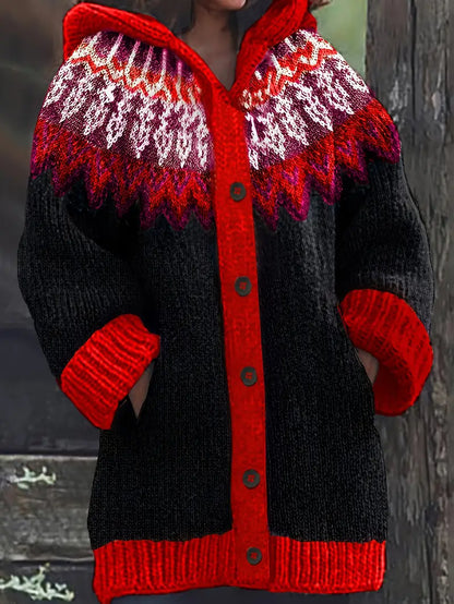Women's Hooded Cardigan Button Front Knit