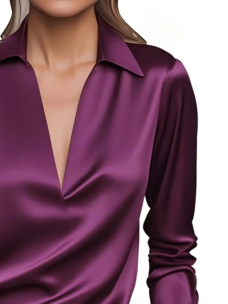 Women's V-Neck Satin Blouse