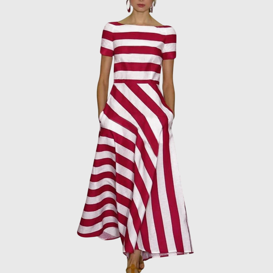 Women’s Striped Maxi Dress Short Sleeve