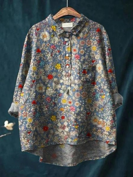 Women's Button-Front Floral Print Blouse