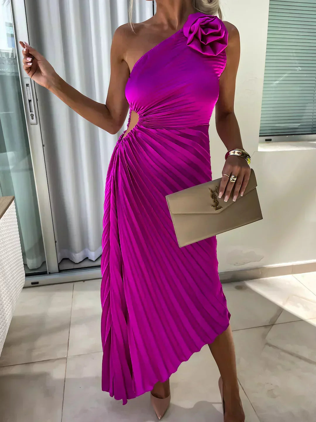 Women's Pleated Shoulder Dress