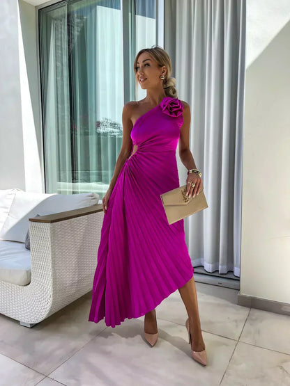 Women's Pleated Shoulder Dress