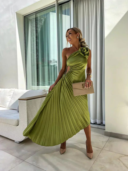 Women's Pleated Shoulder Dress