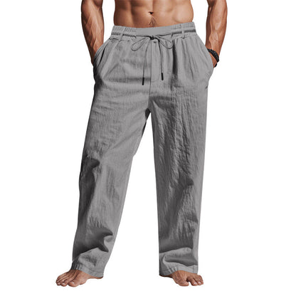Men's Drawstring Trousers Loose Fit Cotton Beige