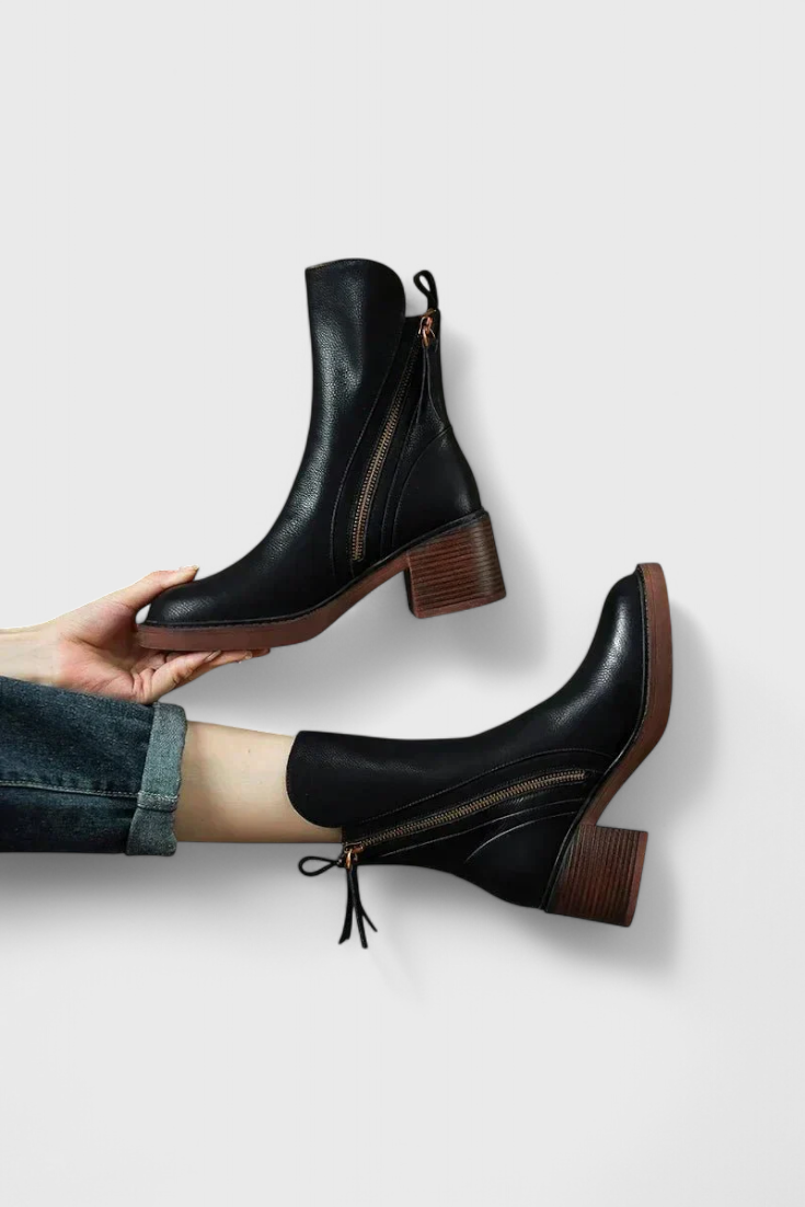 Women's Ankle Boots Block Heel Rear Zipper Style
