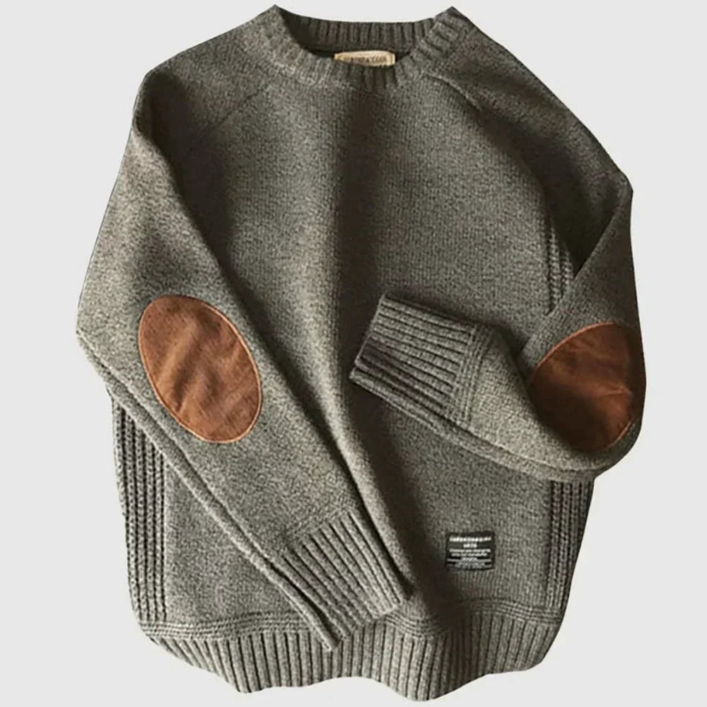 Men's Crew Neck Sweater Elbow Patch