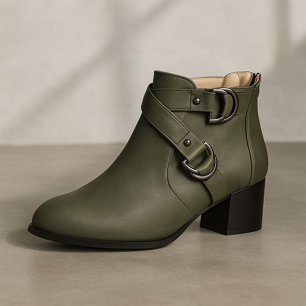 Women’s Heeled Ankle Boots with Buckle Strap