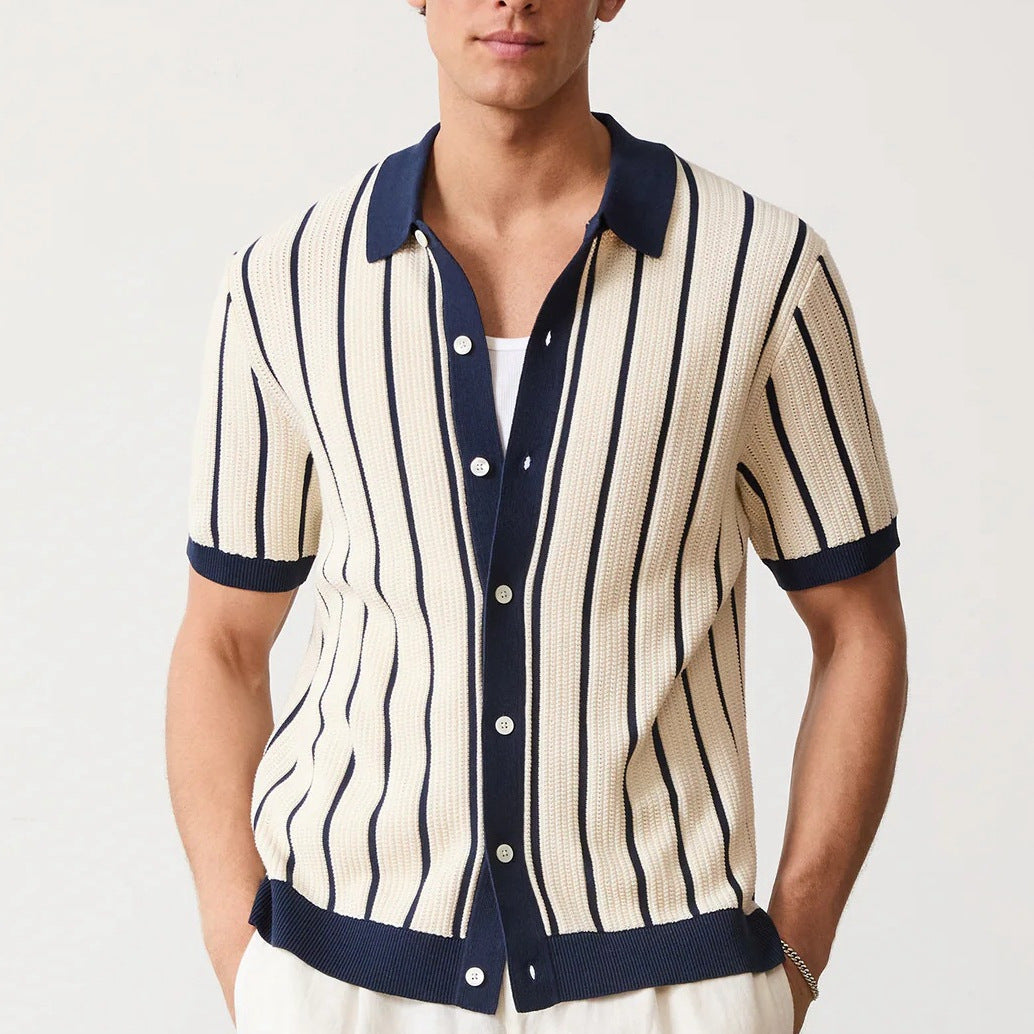 Men's Vertical Striped Polo Shirt