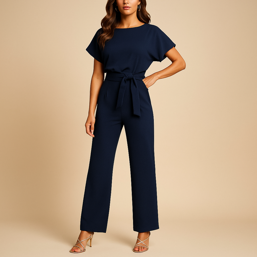 Elegant high waist jumpsuit for women with lace-up detail and tailored fit, perfect for work, evenings out, or casual chic occasions.