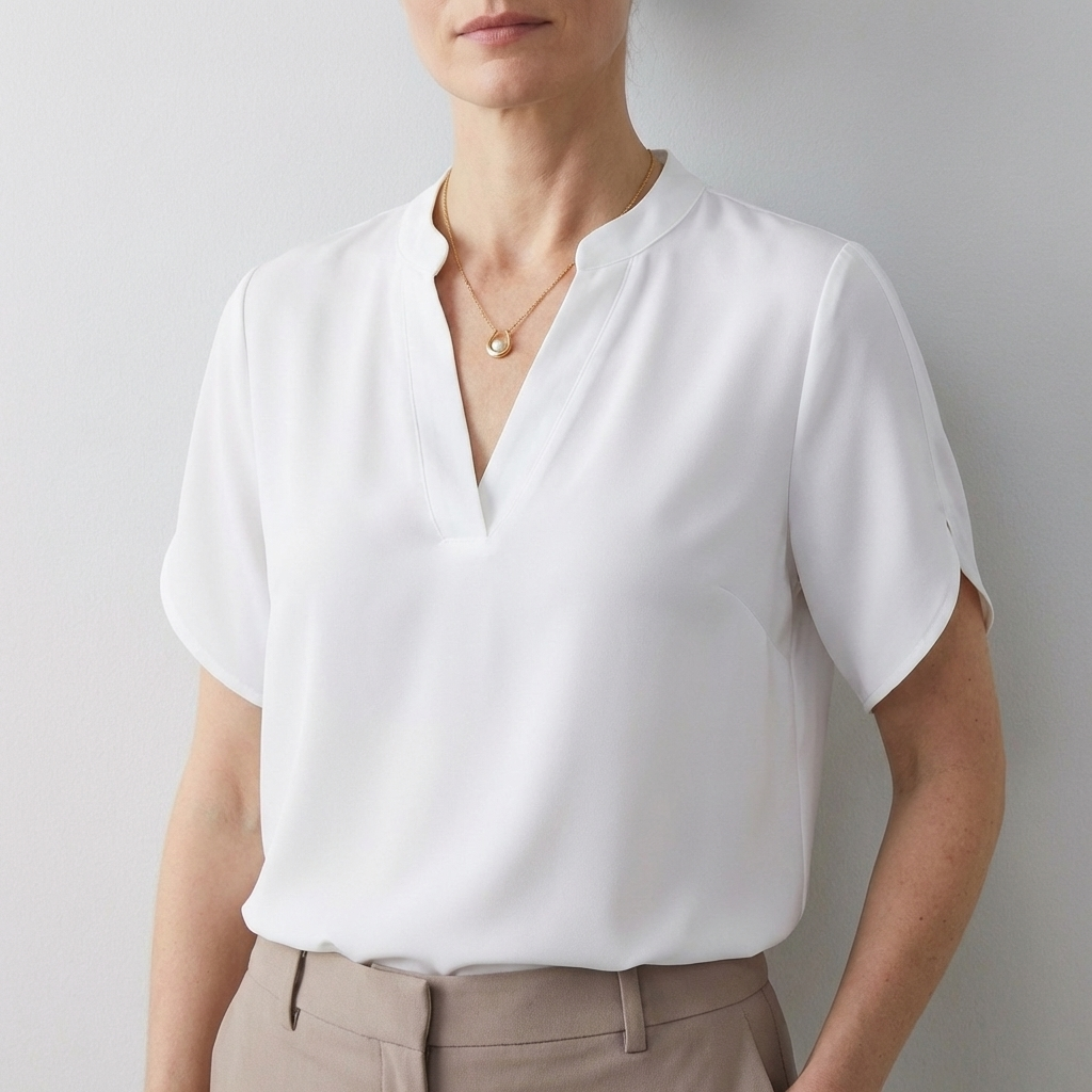 Dionne Women's Relaxed Fit V-Neck Blouse Split Sleeves