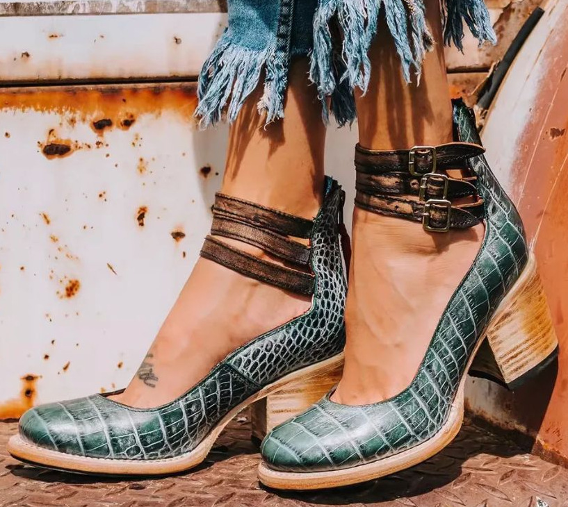 Marcellia | Women’s Buckle Strap Block Heel Shoes