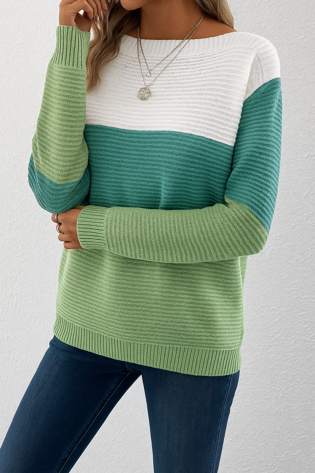 Women's Classic Sweater Soft Long Sleeves Boat Neck