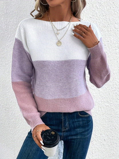 Women's Classic Sweater Soft Long Sleeves Boat Neck